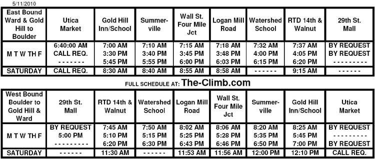 climb schedule